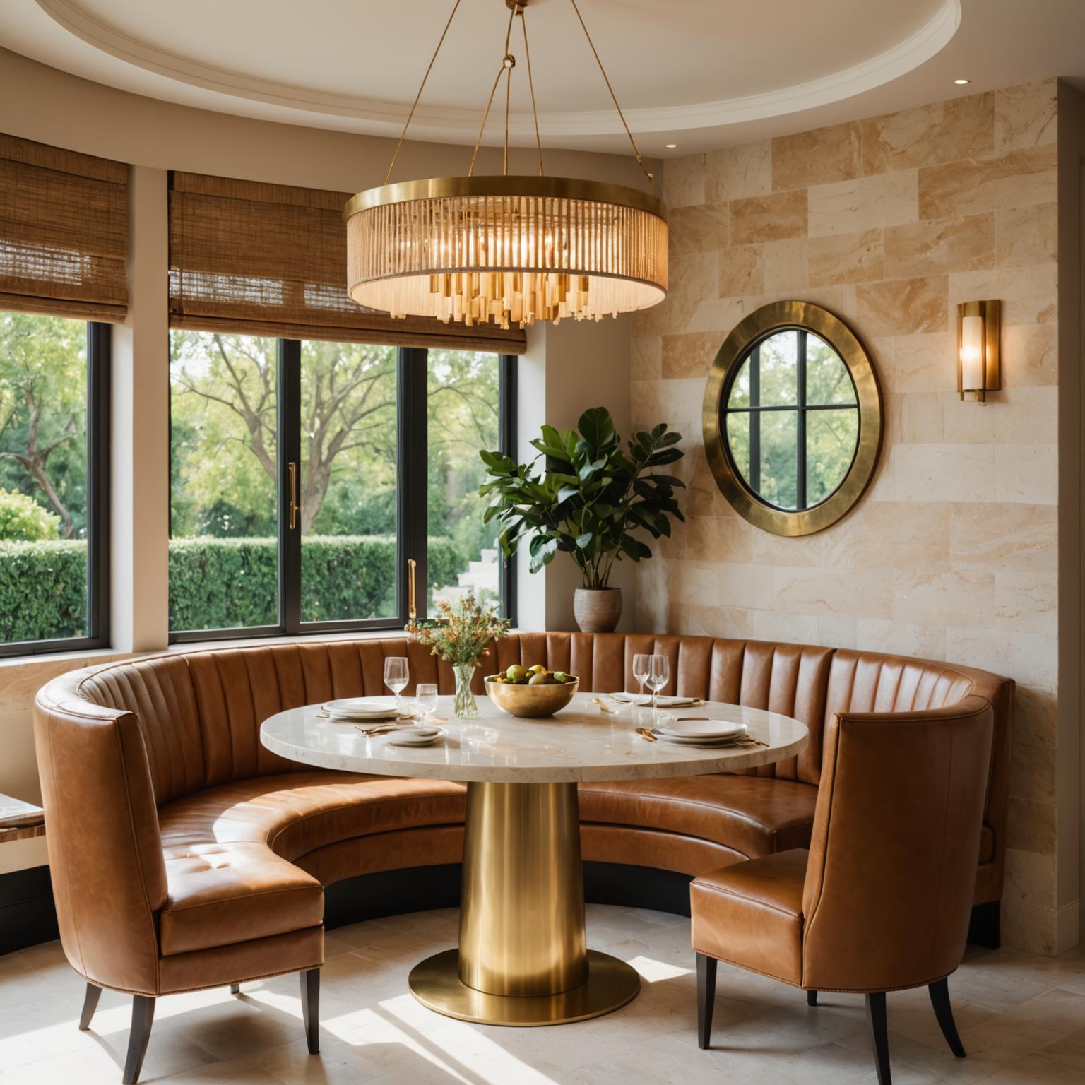 Caramel leather dining banquette