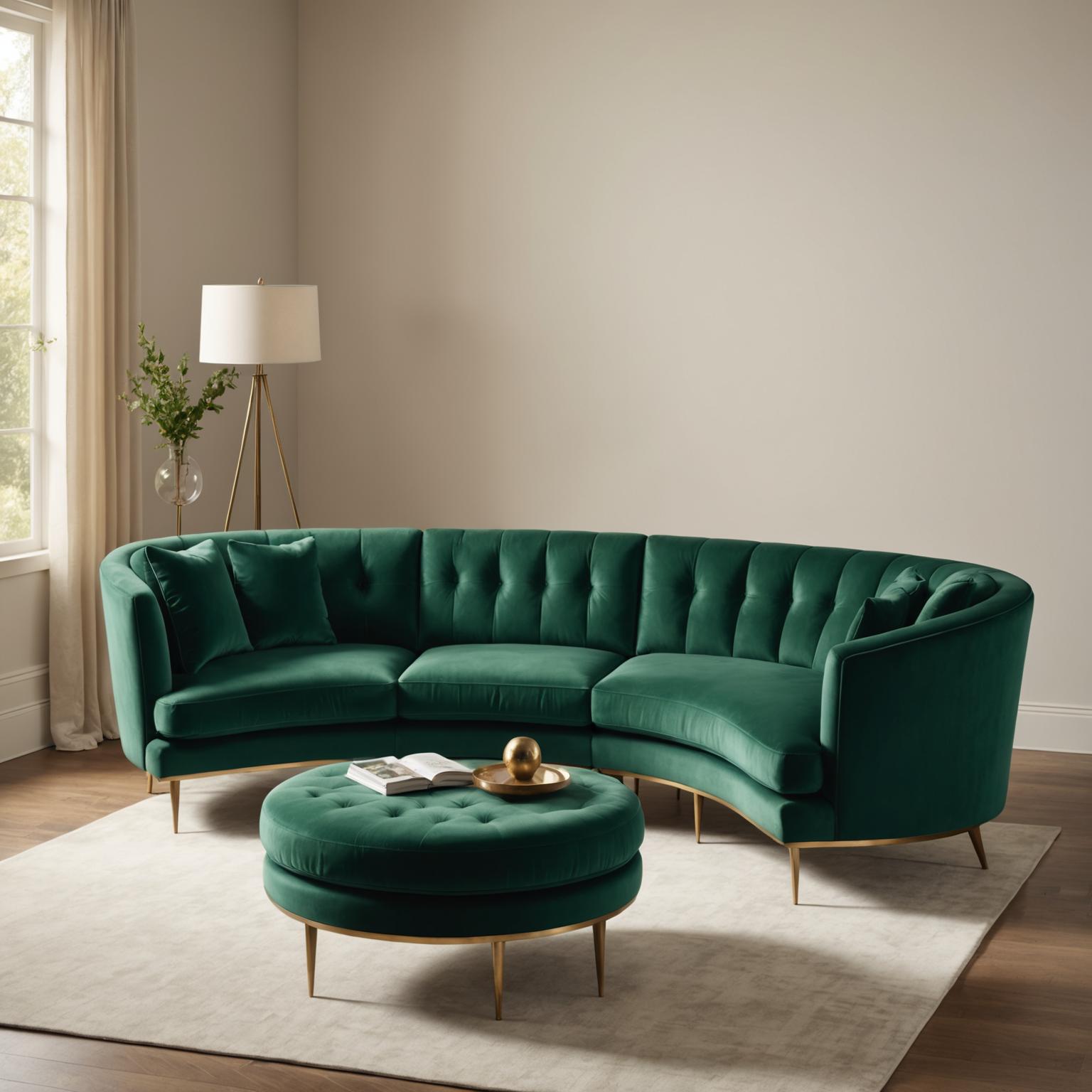 Curved emerald velvet sectional