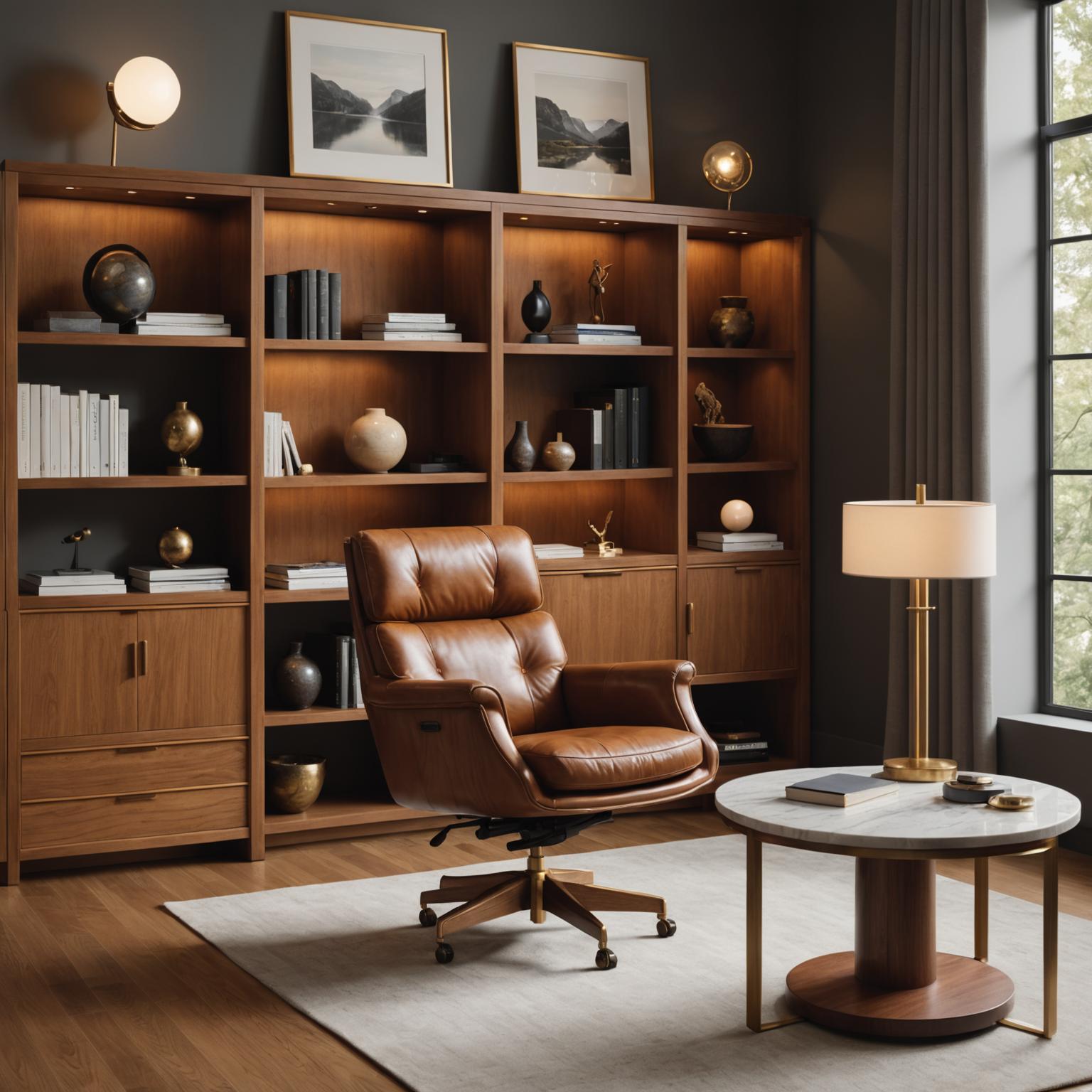 Tan leather studio armchair